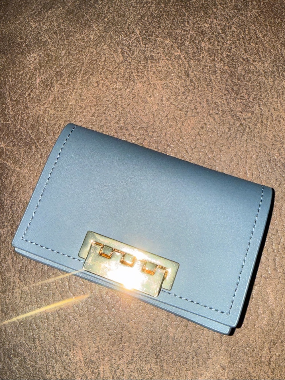 Zac Posen Eartha Grey/Gray Leather Card Wallet with Gold Clasp Hardware